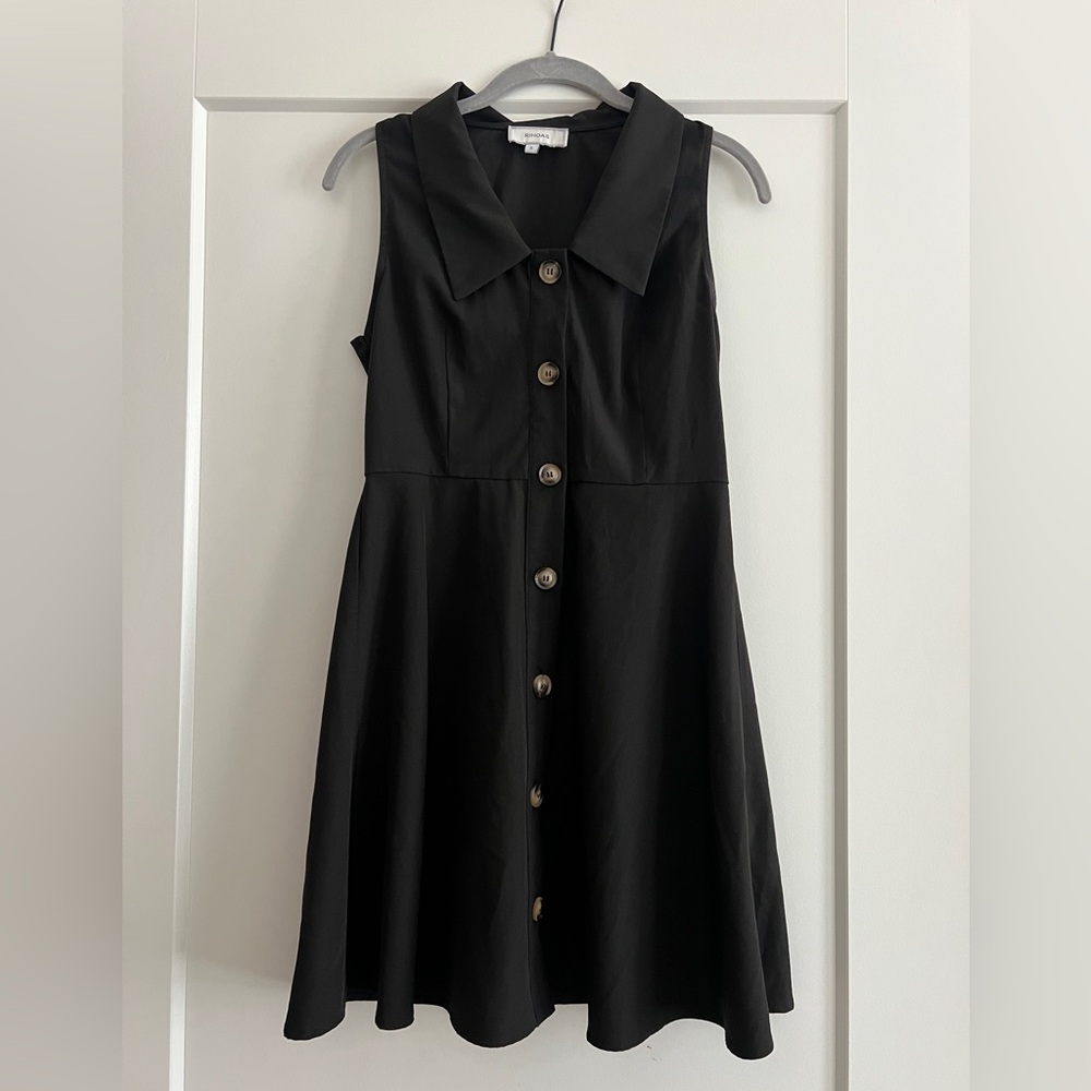 RIHOAS Black Midi Button Dress